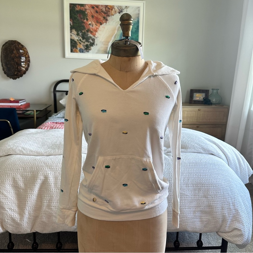 Lilly Pulitzer Lola Hoodie Sweatshirt White Embroidered Fish Coastal Women’s